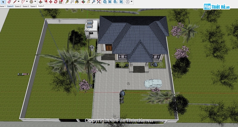 biệt thự 1 tầng,sketchup biệt thự 1 tầng,phối cảnh biệt thự 1 tầng,su biệt thự 1 tầng